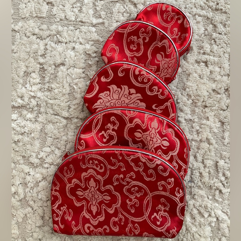 NEW SET OF 5 RED BROCADE CLUTCH PURSE/make up bags from India 🇮🇳
